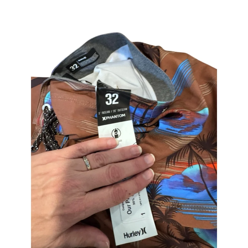 Men's Hurley Board Shorts Size 32 Brown Palm Tree Print